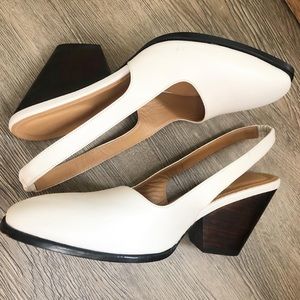 Slingback White Closed Toe Heels